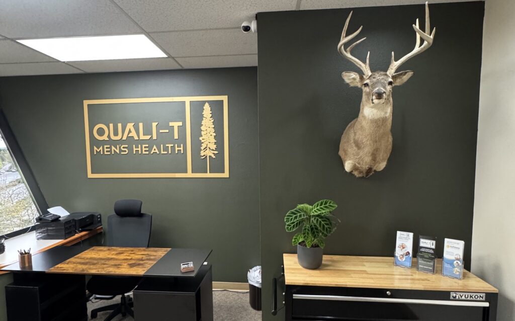 Elk taxidermy mount in Eugene office