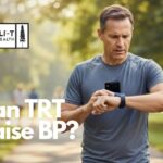 Middle aged man checking his blood pressure during a workout